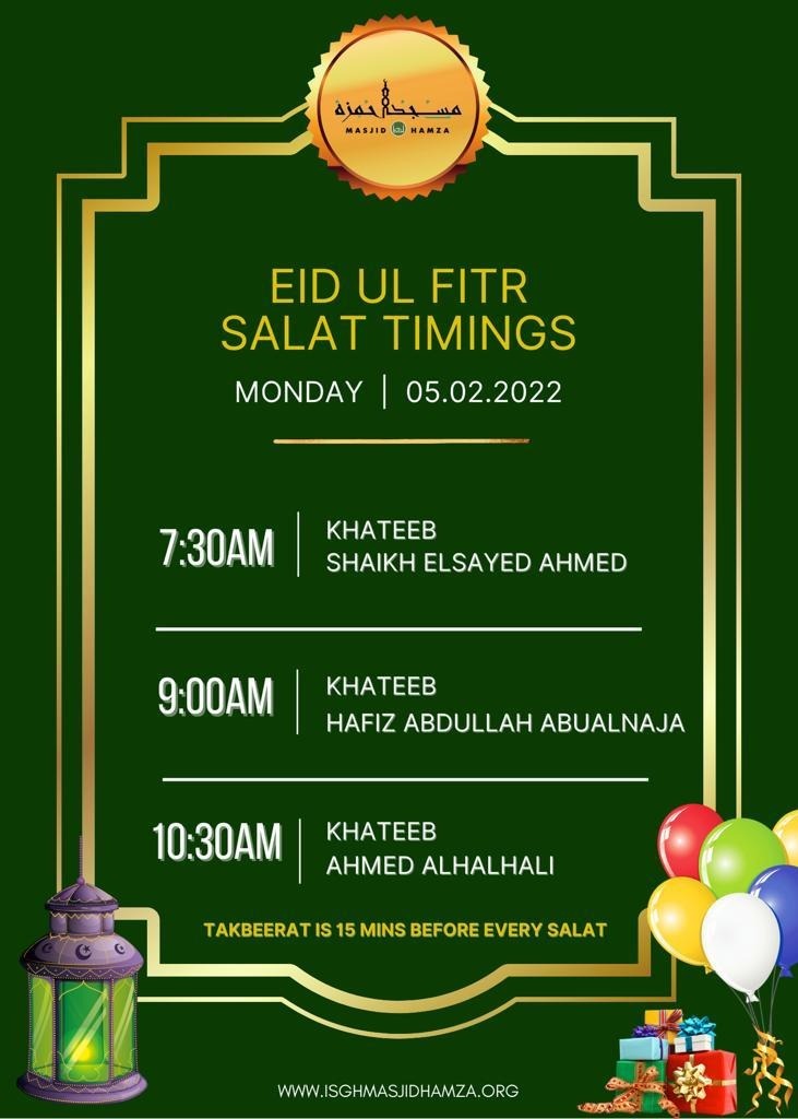 Eid Prayer Times at Masjid Hamza